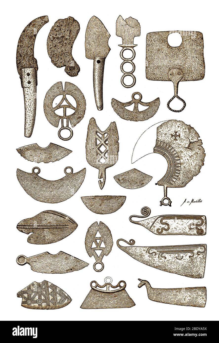 Illustration of Bronze Age Razors Stock Photo