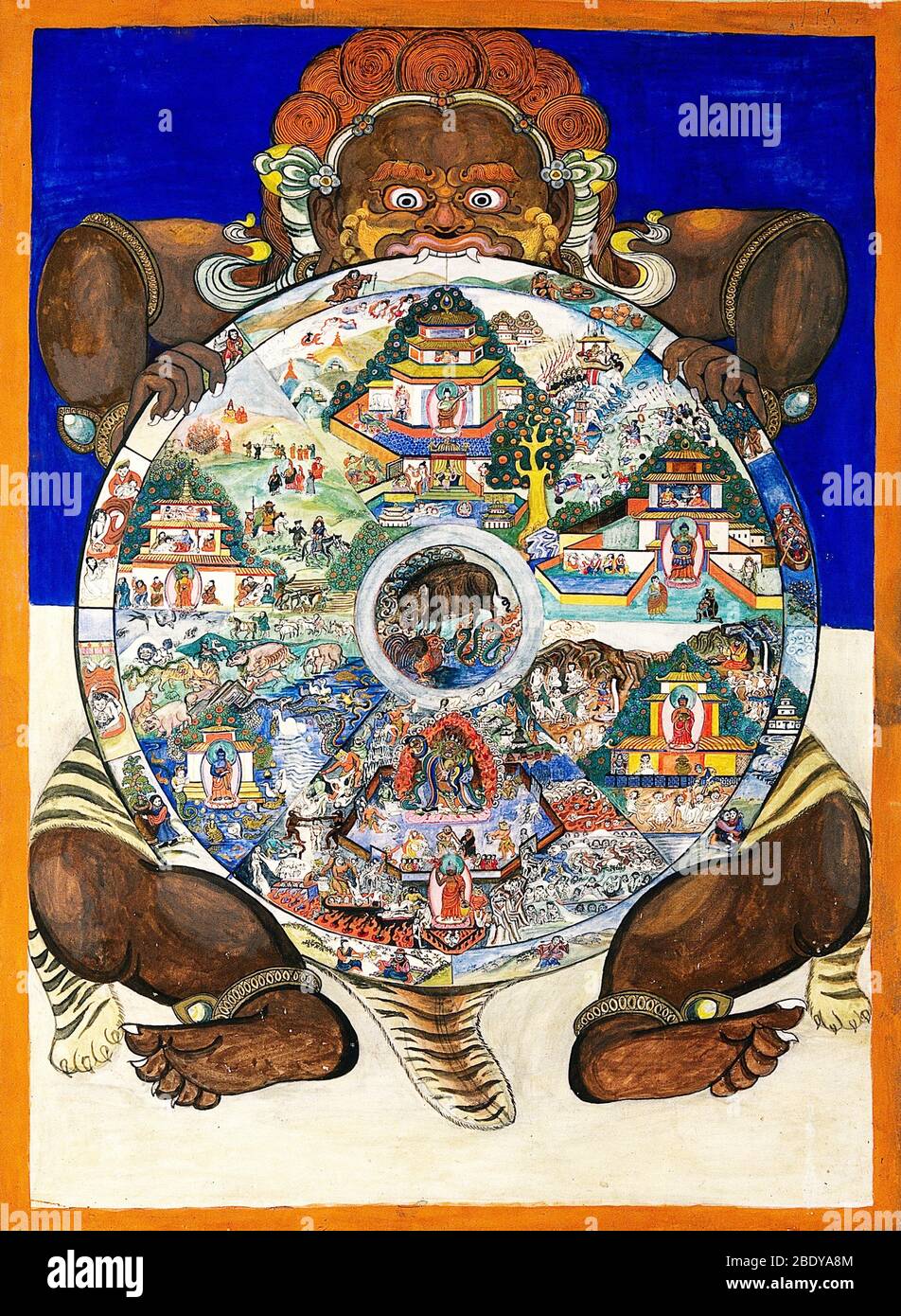 Yama, Hindu God of Death, with Wheel of Life Stock Photo