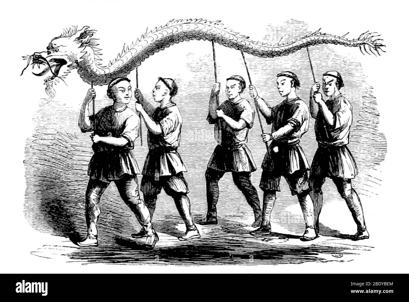 Dragon Dance, China, 1867 Stock Photo