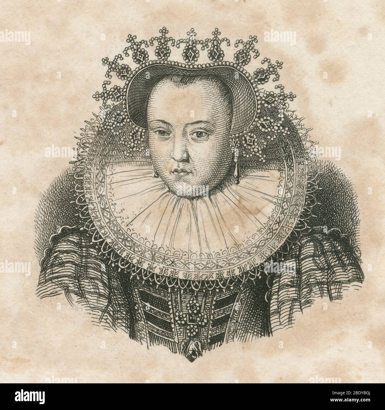 Antique engraving, Sophie of Brandenburg. Sophie of Brandenburg (1568-1622) was Electress of Saxony by marriage to Christian I, Elector of Saxony. SOURCE: ORIGINAL ENGRAVING Stock Photo