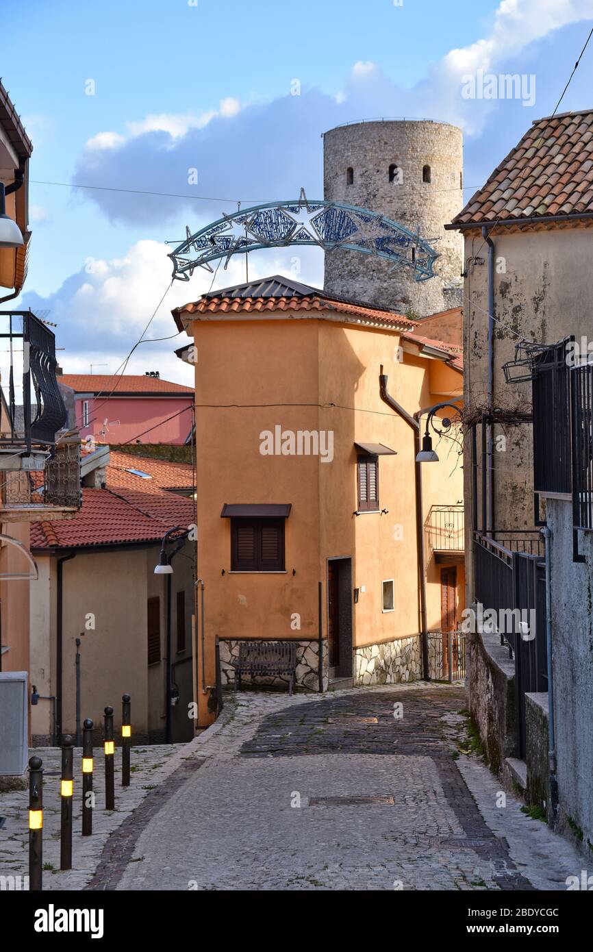 A narrow street between the houses of Monteverde, a town in the province of Avellino, Italy Stock Photo