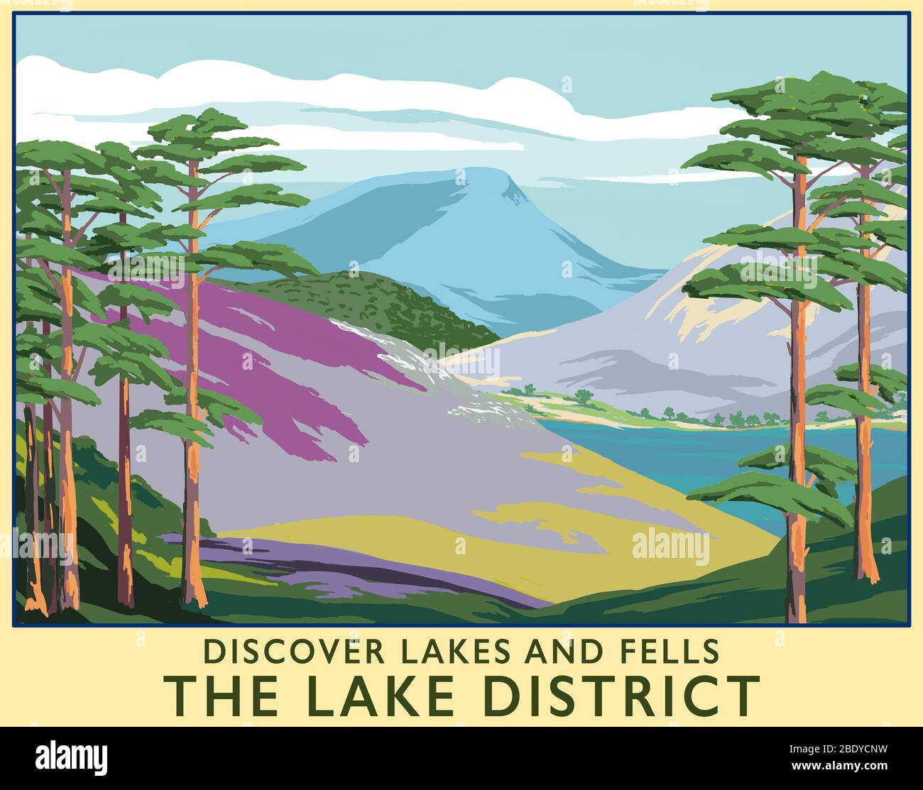 Illustration of the Lake District, Cumbria, England, UK Stock Photo