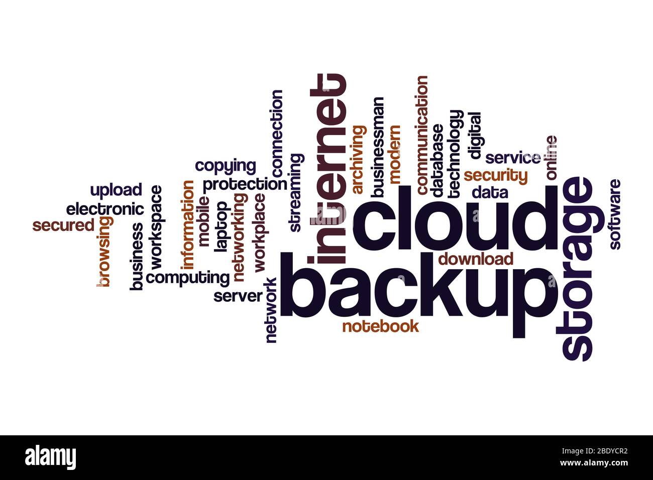 Cloud backup word cloud concept on white background Stock Photo