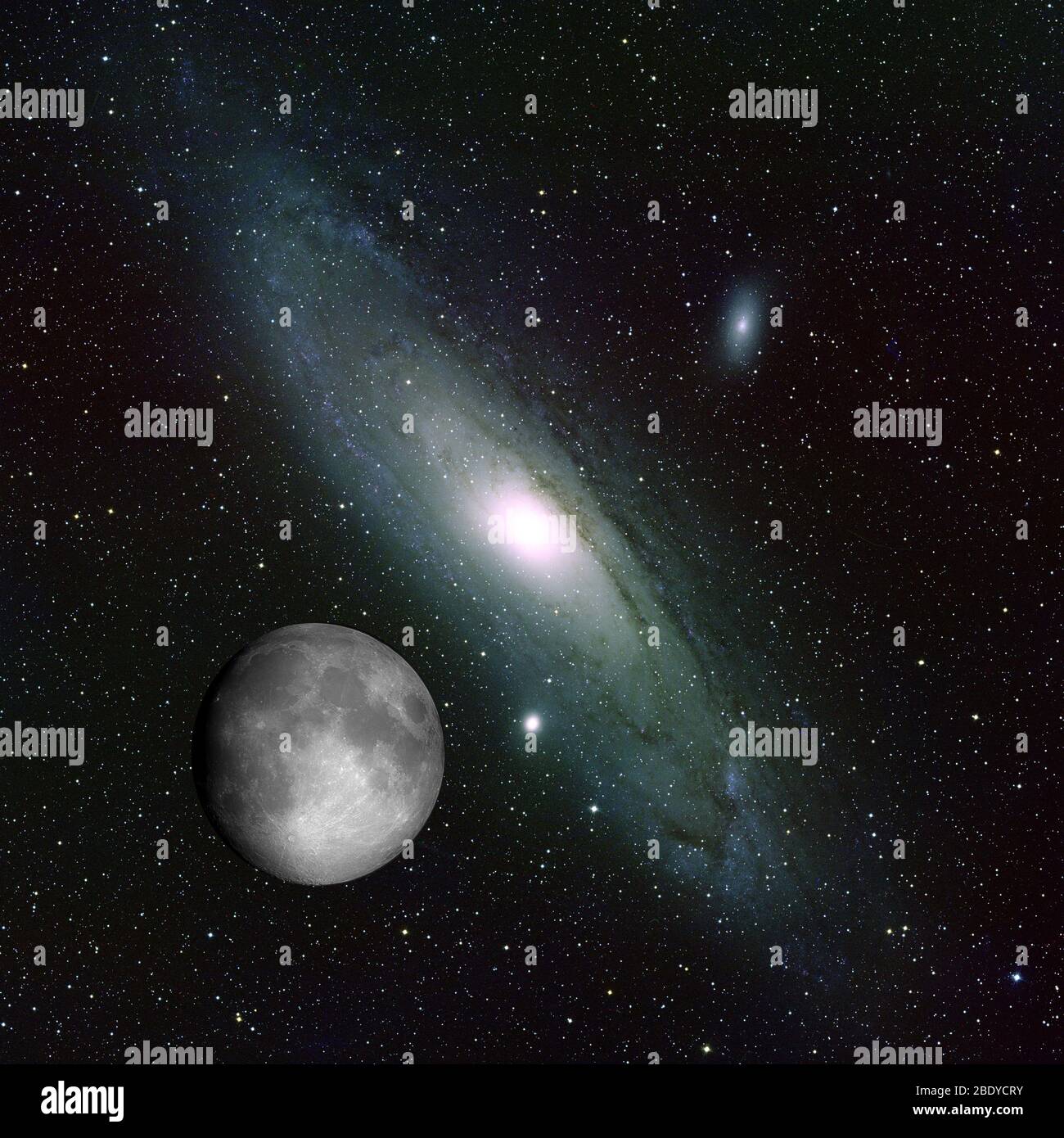 Andromeda Galaxy and Earth's Moon Stock Photo