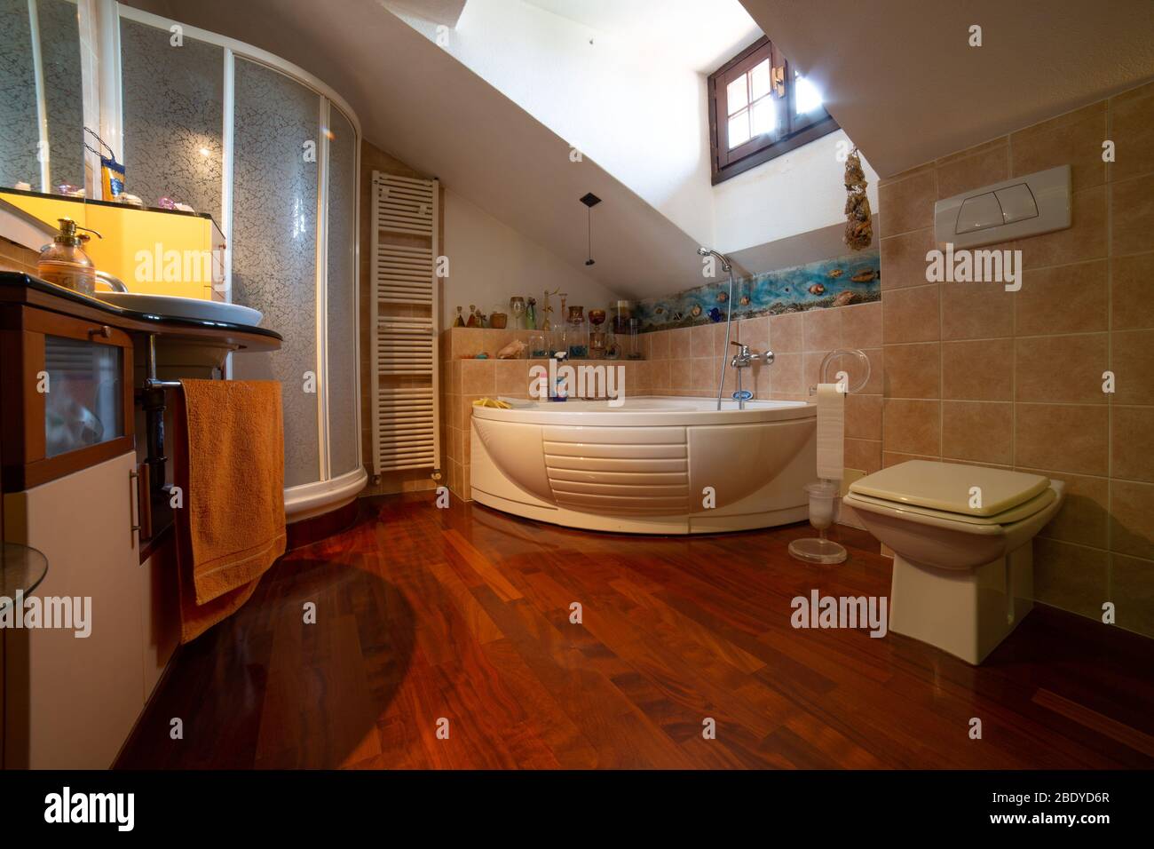 Indoor environment in an attic of a chalet Stock Photo