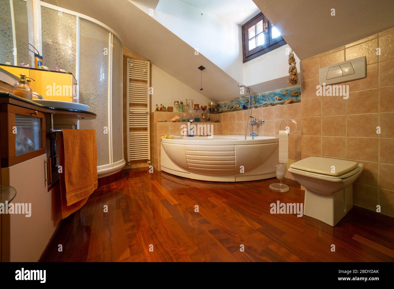 Indoor environment in an attic of a chalet Stock Photo