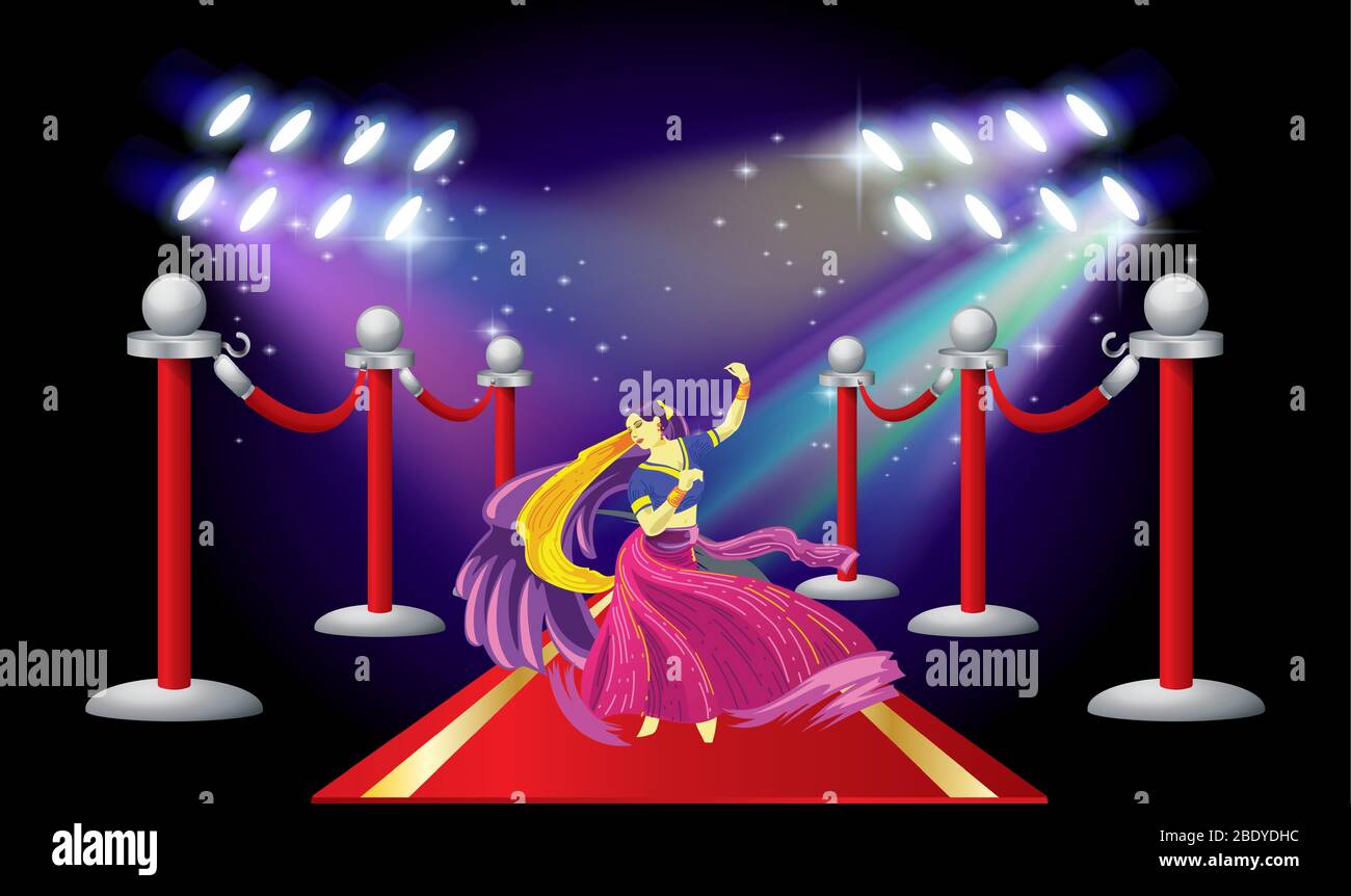 lady is performing Classic dance on red carpet area Stock Vector