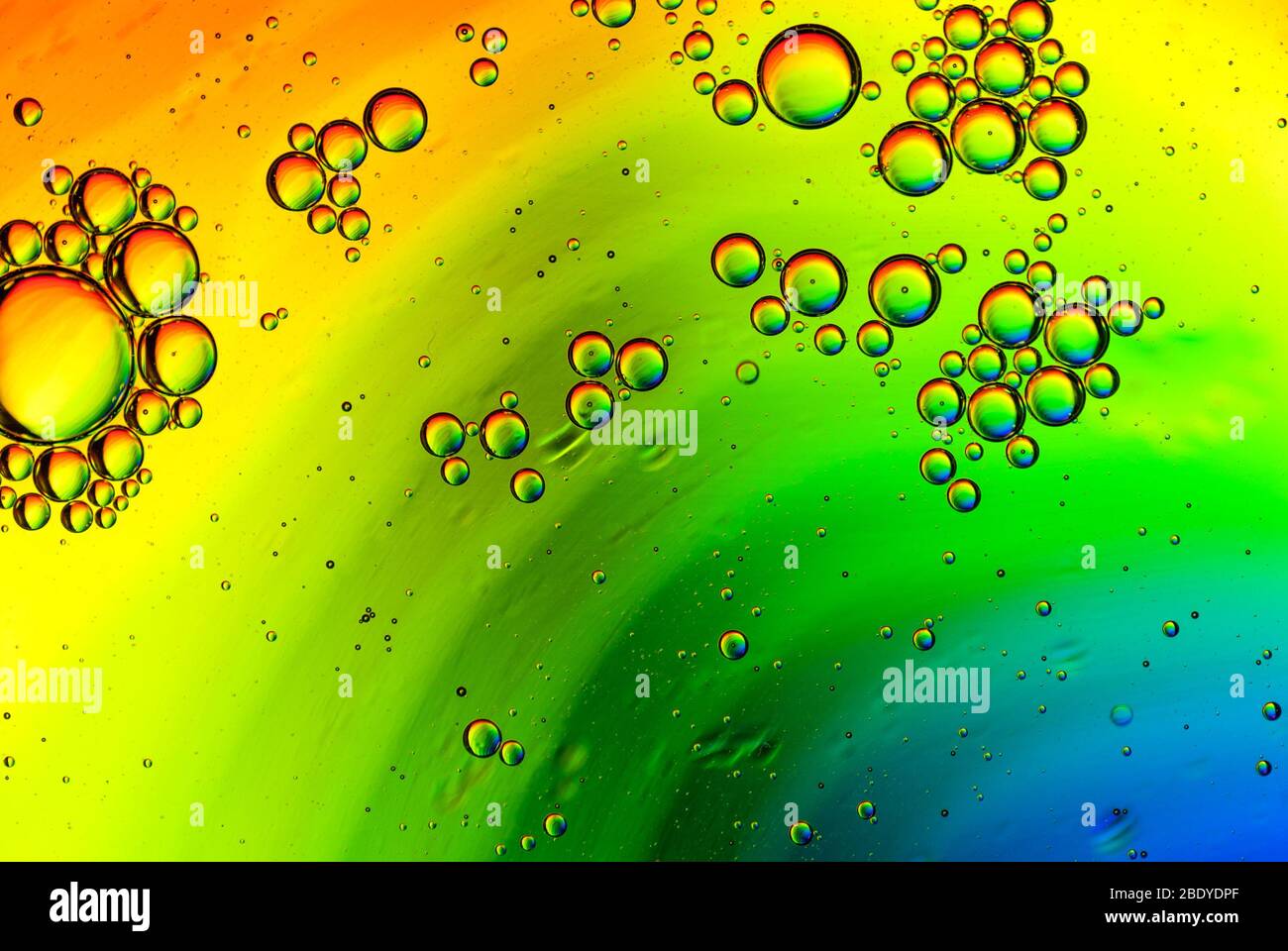 abstract multicolored background made of oil bubbles on water Stock Photo