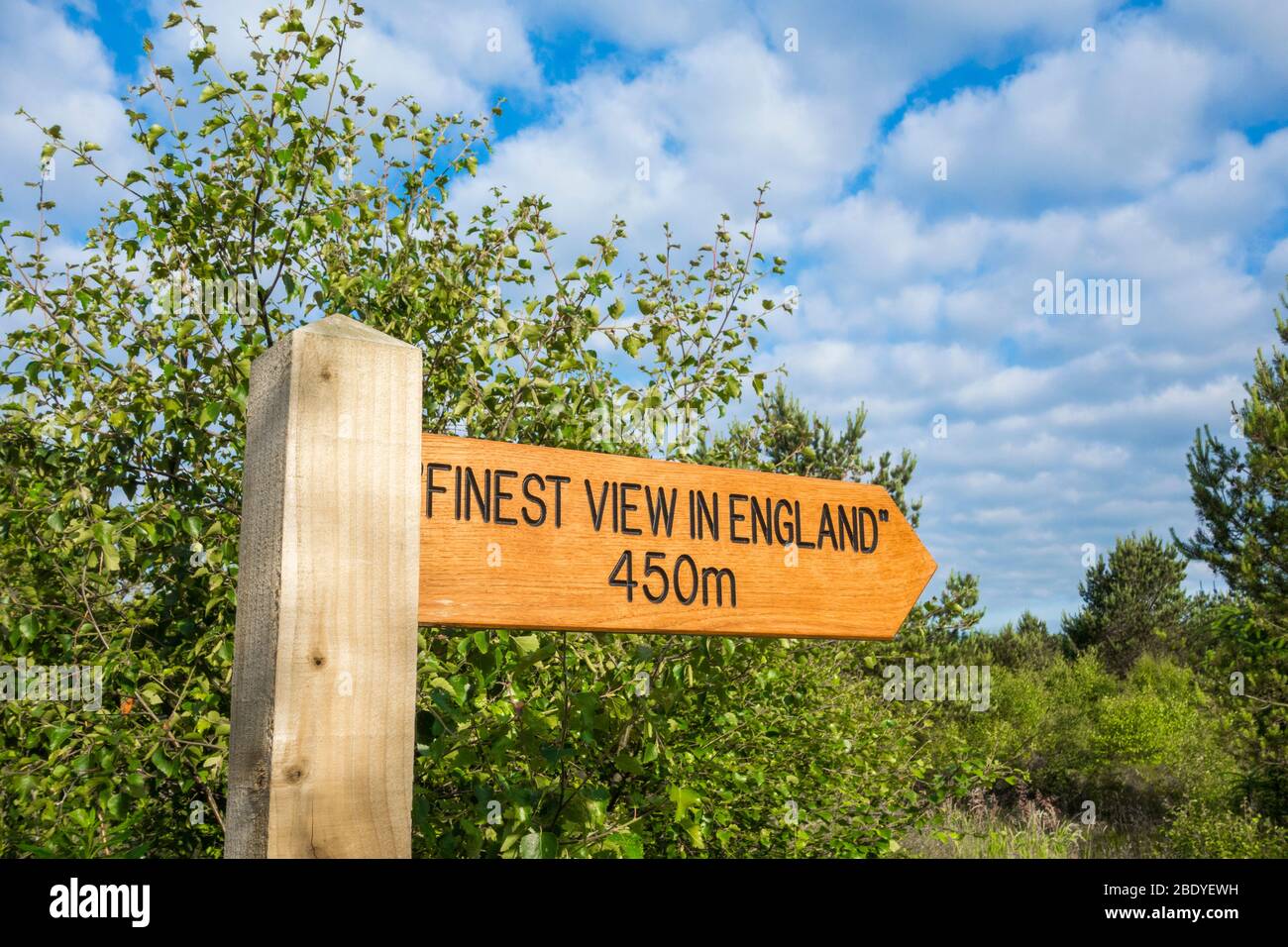 Finest view in England sign on Sutton Bank, North York Moors National Park, England, UK Stock Photo
