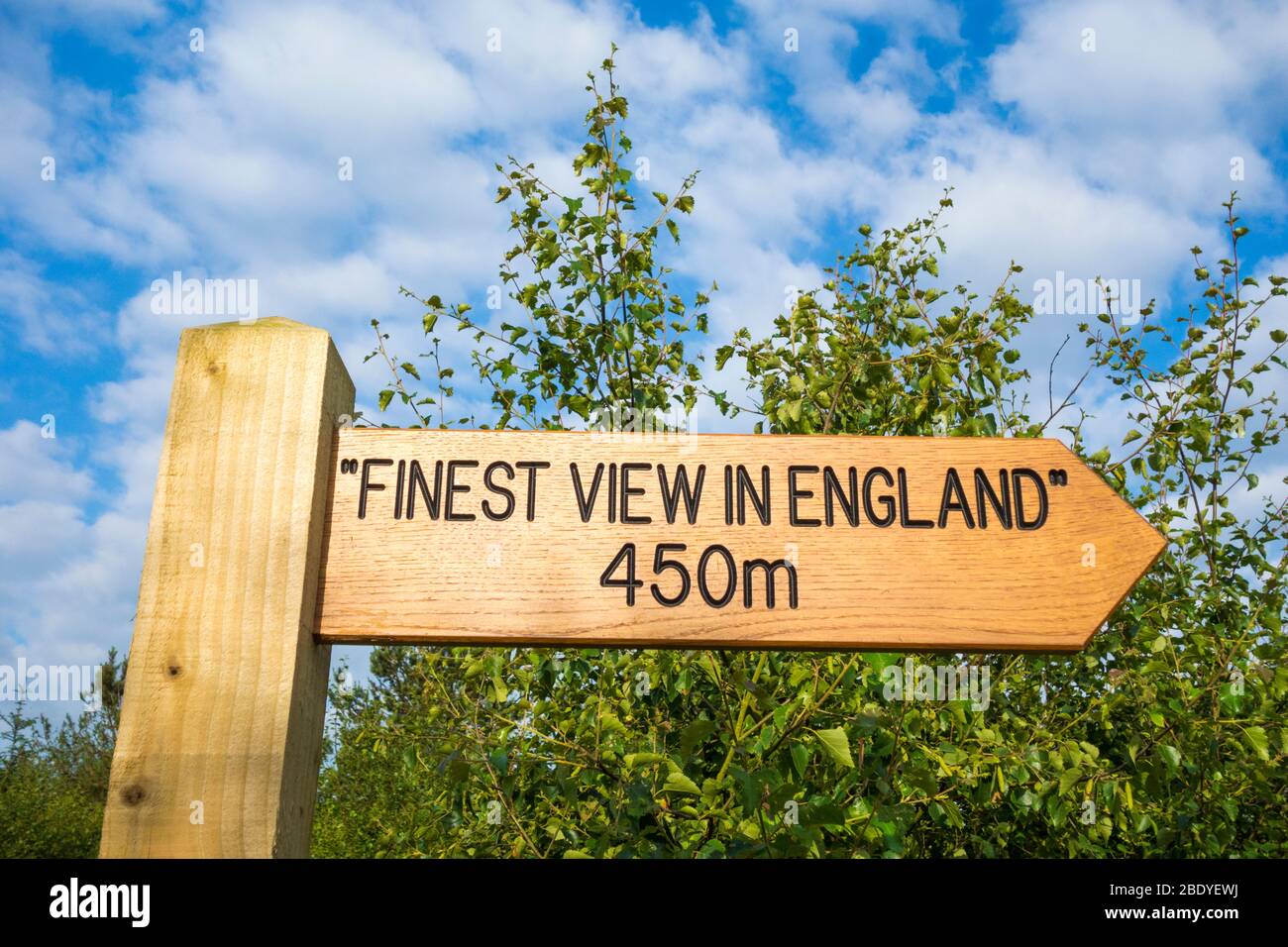 Finest view in England sign on Sutton Bank, North York Moors National Park, England, UK Stock Photo