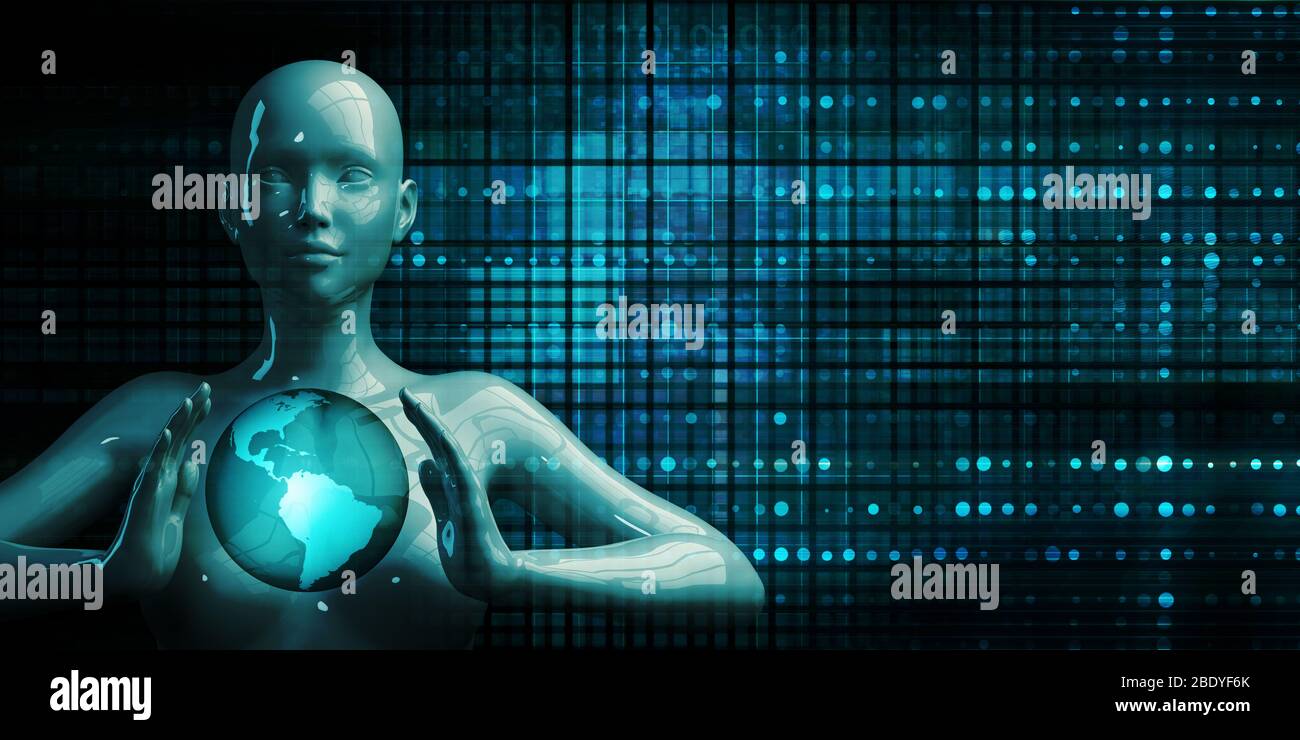 AI Woman Holding Globe Future Technology Theme Concept Stock Photo