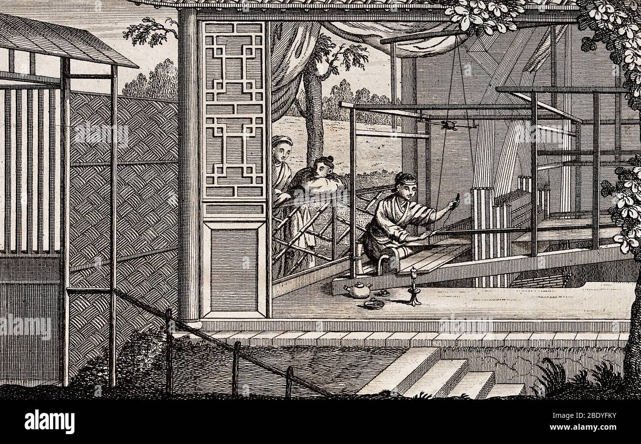 Silk Manufacture in China, 1700s Stock Photo
