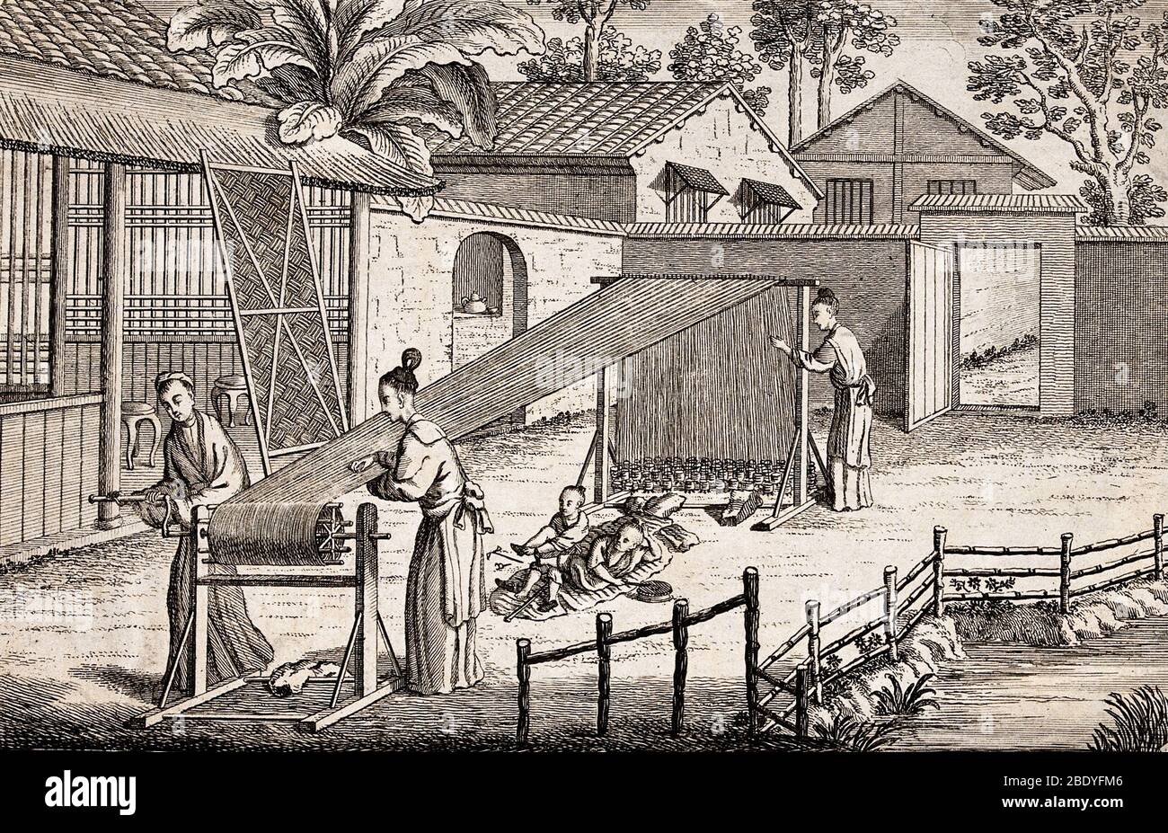 Silk Manufacture in China, 1700s Stock Photo