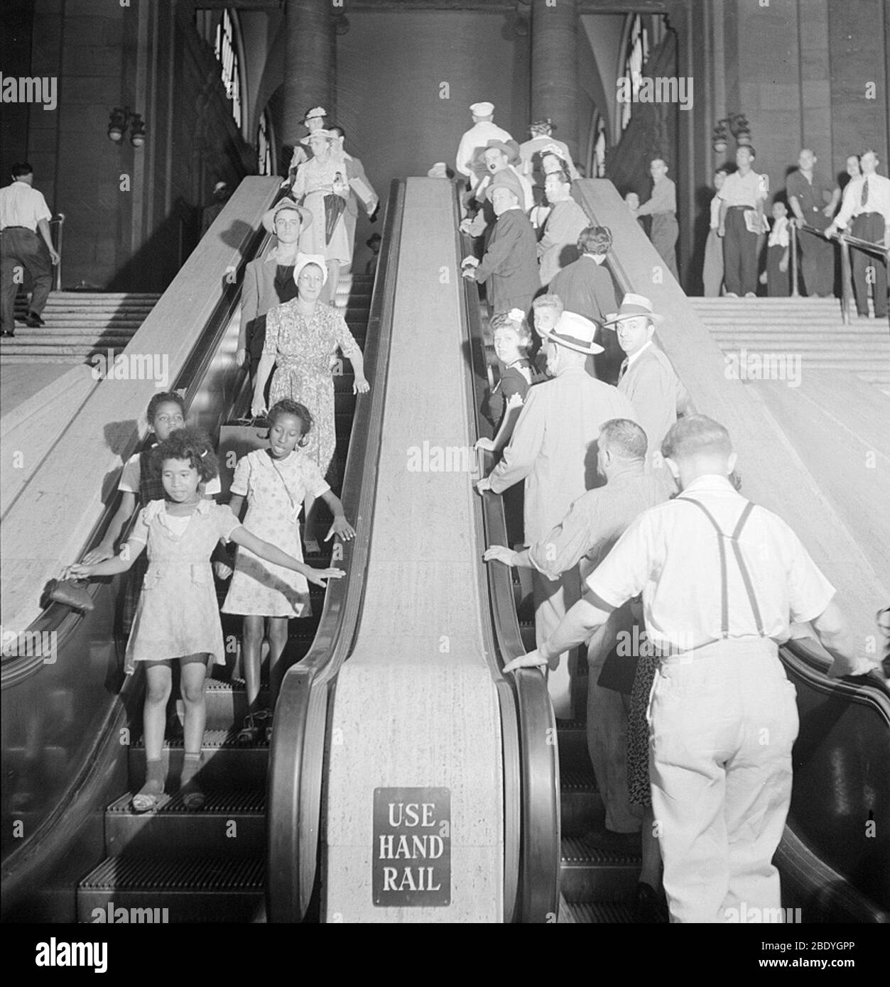 NYC, Penn Station, Escalators, 1942 Stock Photo