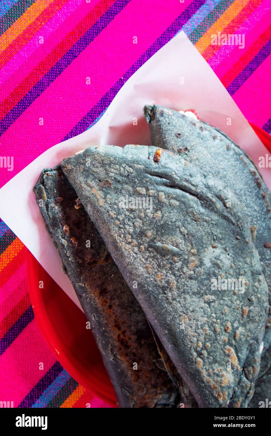 Quesadillas prepared on a boat on the canals of Xochimilco, Mexico City