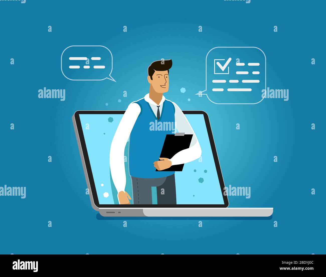 Business services provided through an application on laptop. Vector illustration Stock Vector