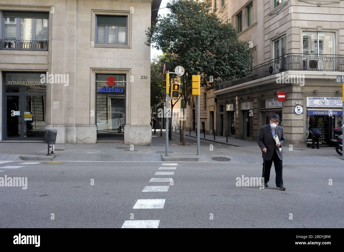 streets confinement days during the beguing of covid .19 infection in Barcelona city Stock Photo