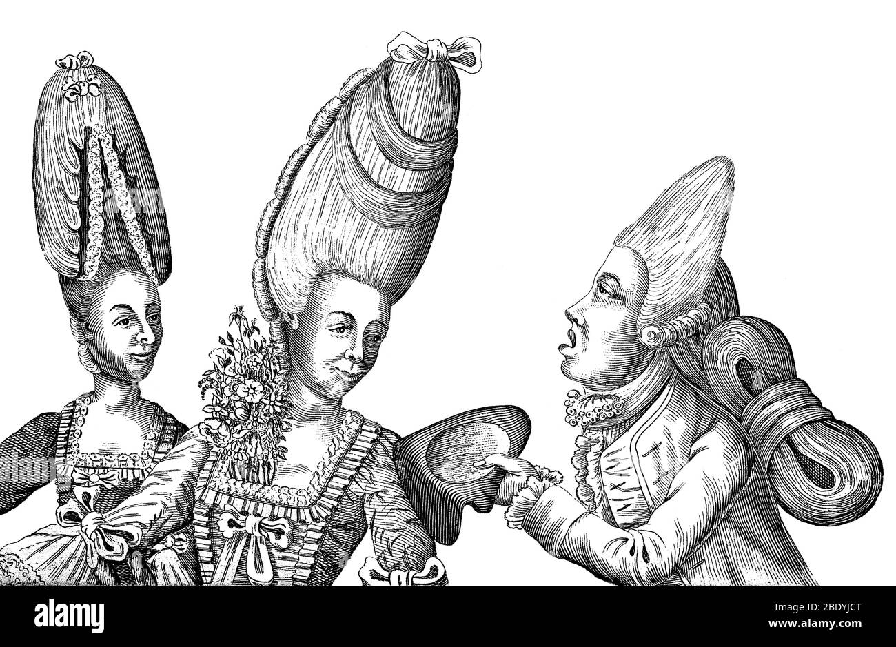 Elaborate Hairstyles, Wigs, 1773 Stock Photo