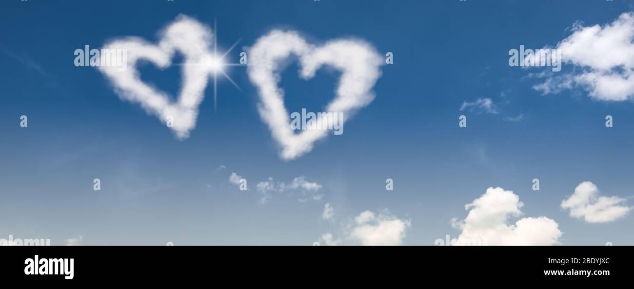 Two clouds hearts in the sky. Stock Photo