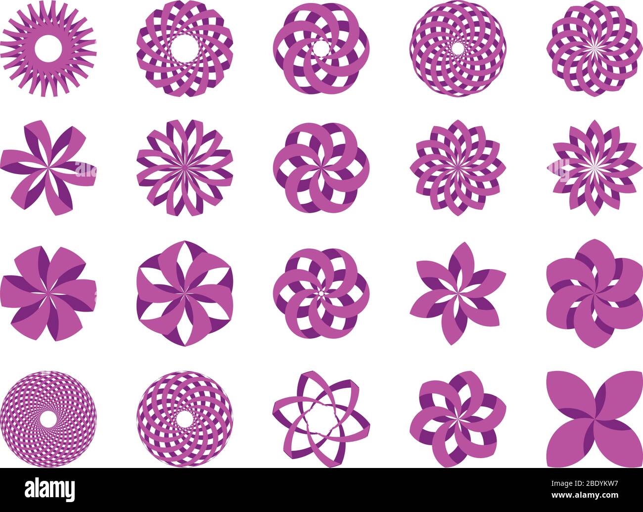 Set of 20 violet / pink abstract 3d illustrations icons in vector ...