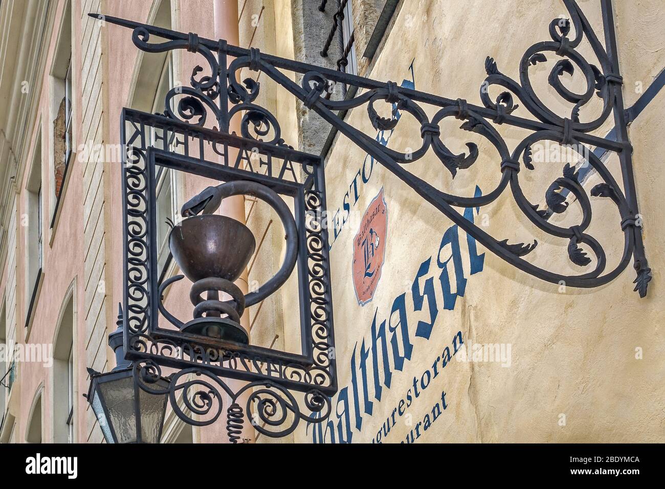 Old Chemist Shop Sign, Raekoja plats, Tallinn, Estonia Stock Photo