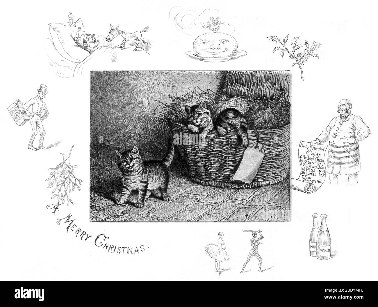 Season's Greetings, Happy Holidays, 19th Century Stock Photo