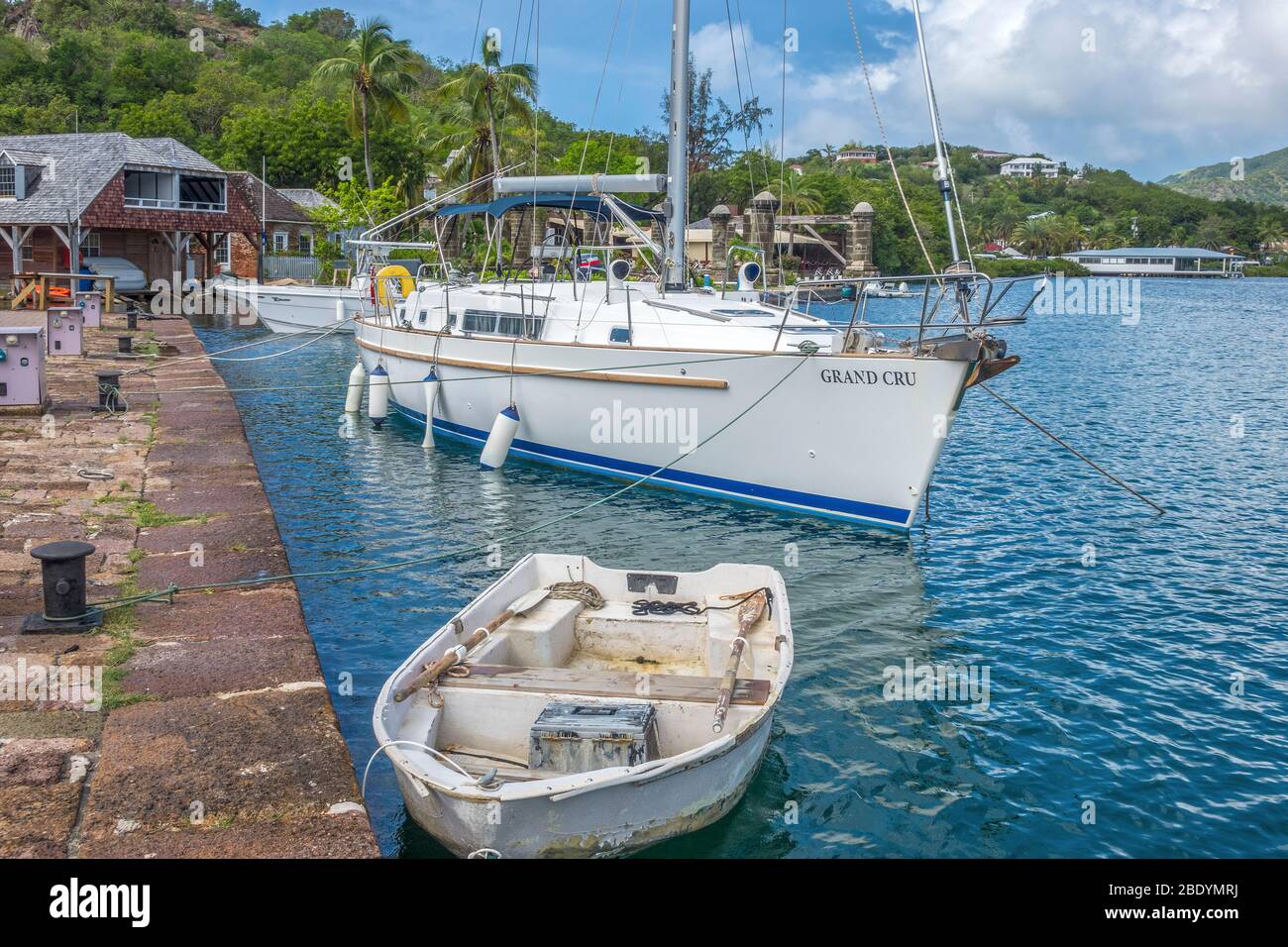 Boats In The harbour, Nelsons Dockyard, Antigua West Indies Stock Photo