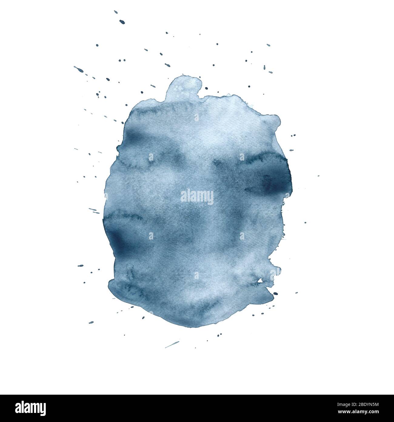 Watercolor dark blue abstract splash on white background. Hand drawing ...