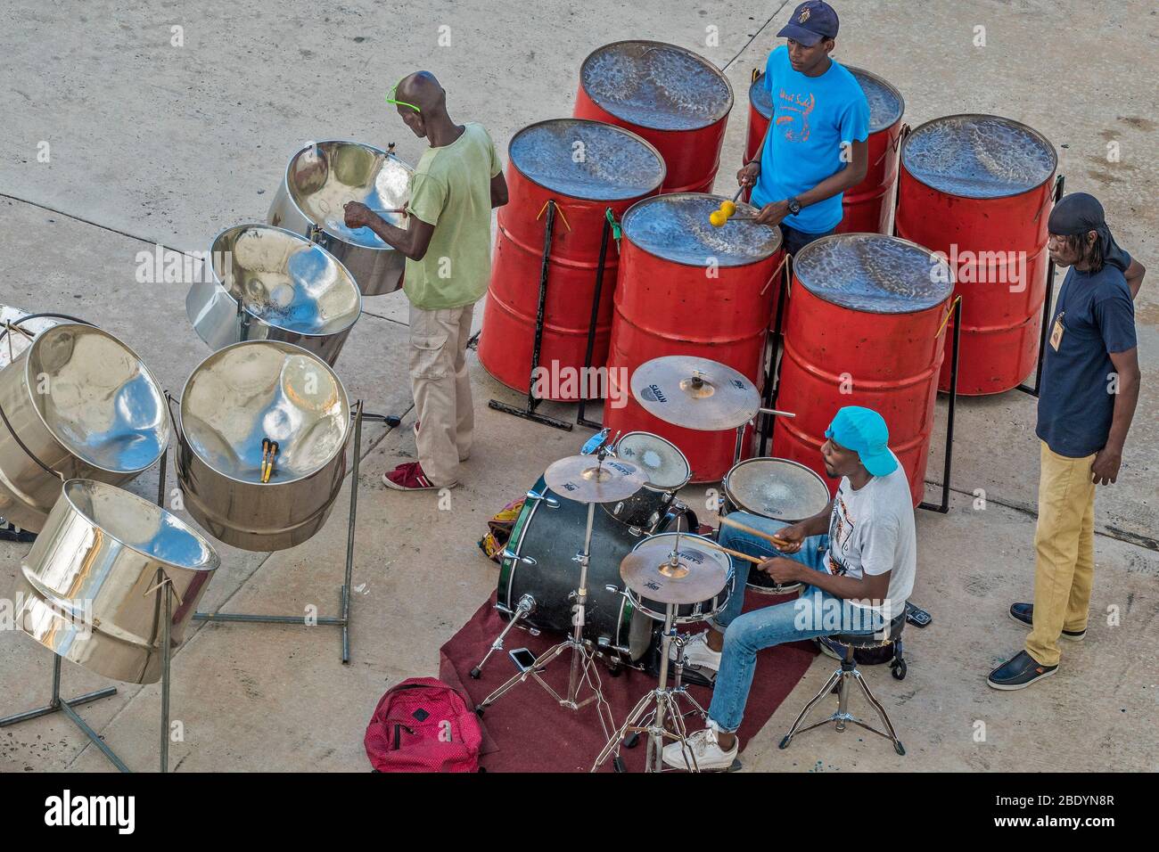 Welcomin Steel Band, Dockside, Antigua, West Indies Stock Photo