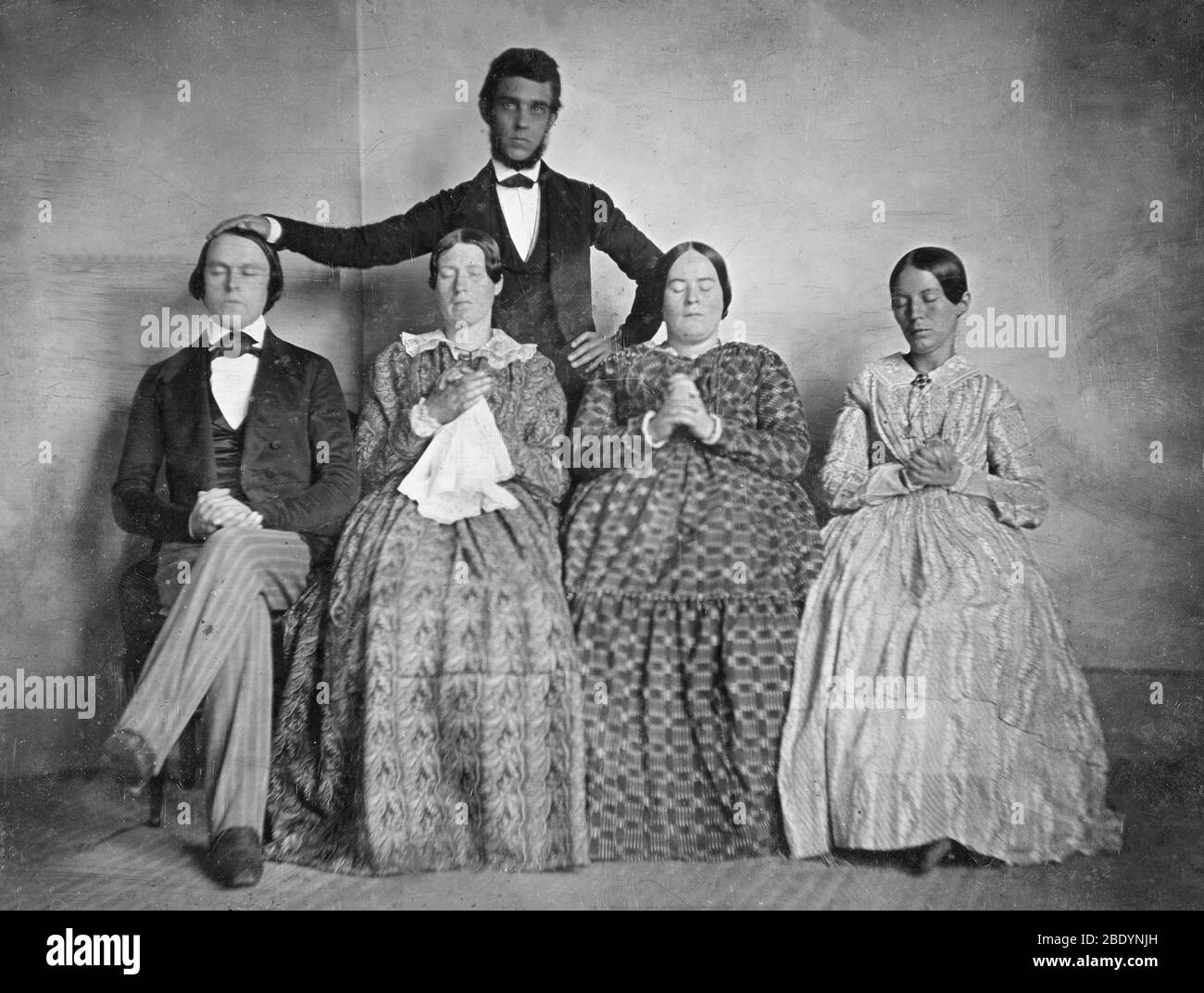 Hypnotist with Four Hypnotized Subjects, 1845 Stock Photo