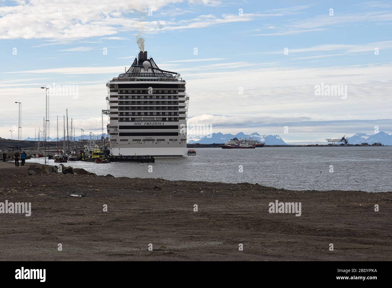The port of Longyearbyen with cruise ships, Svalbard, Norway Stock Photo