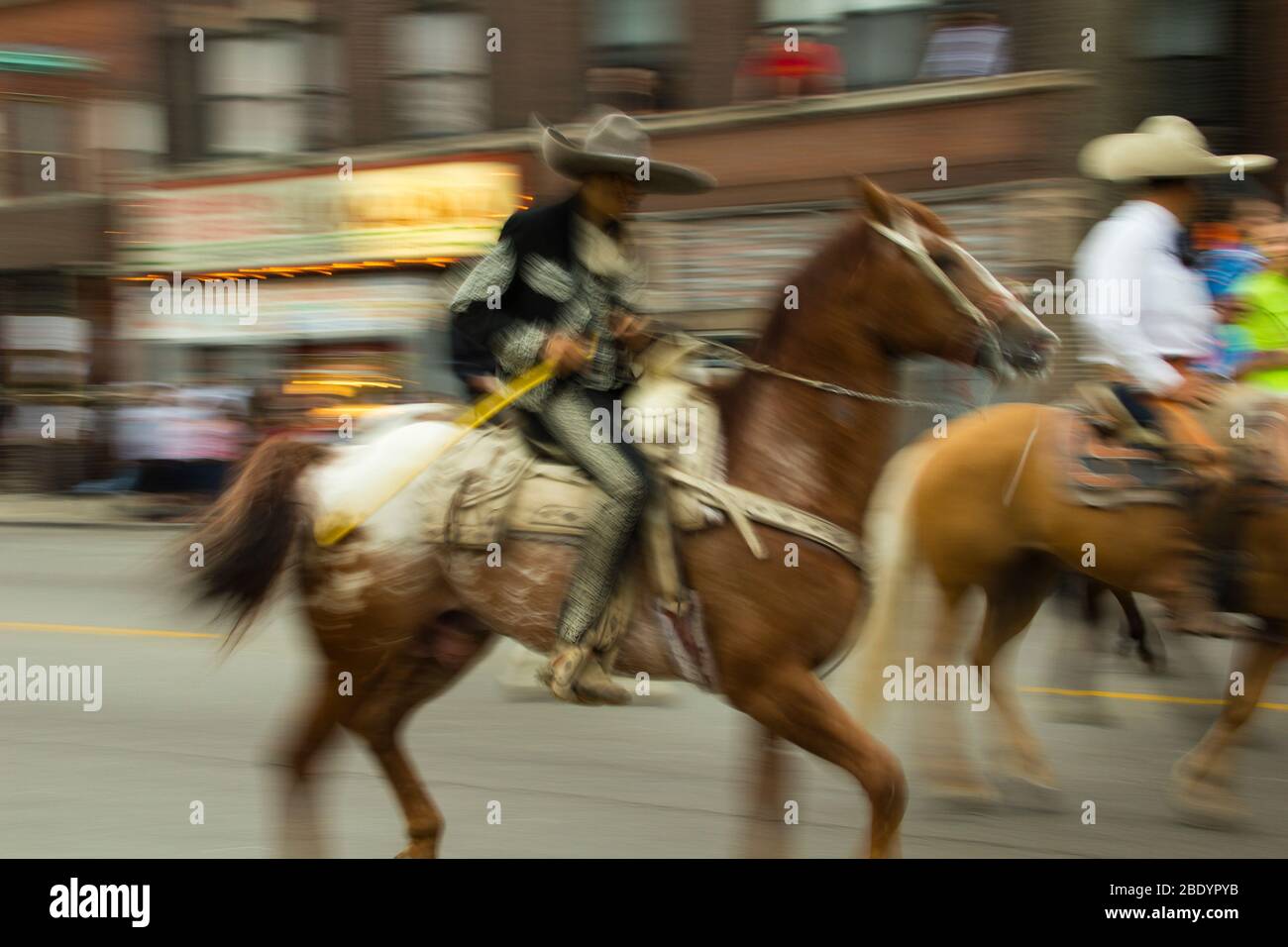 Horse riders on street parade, Pilsen, Chicago, Illinois, USA Stock Photo