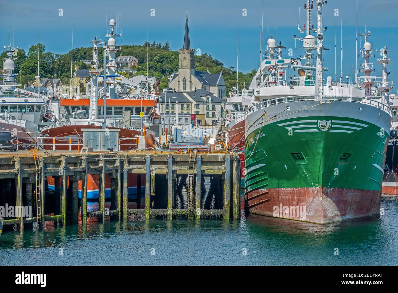 Killybegs Harbour and Church, Ireland Stock Photo