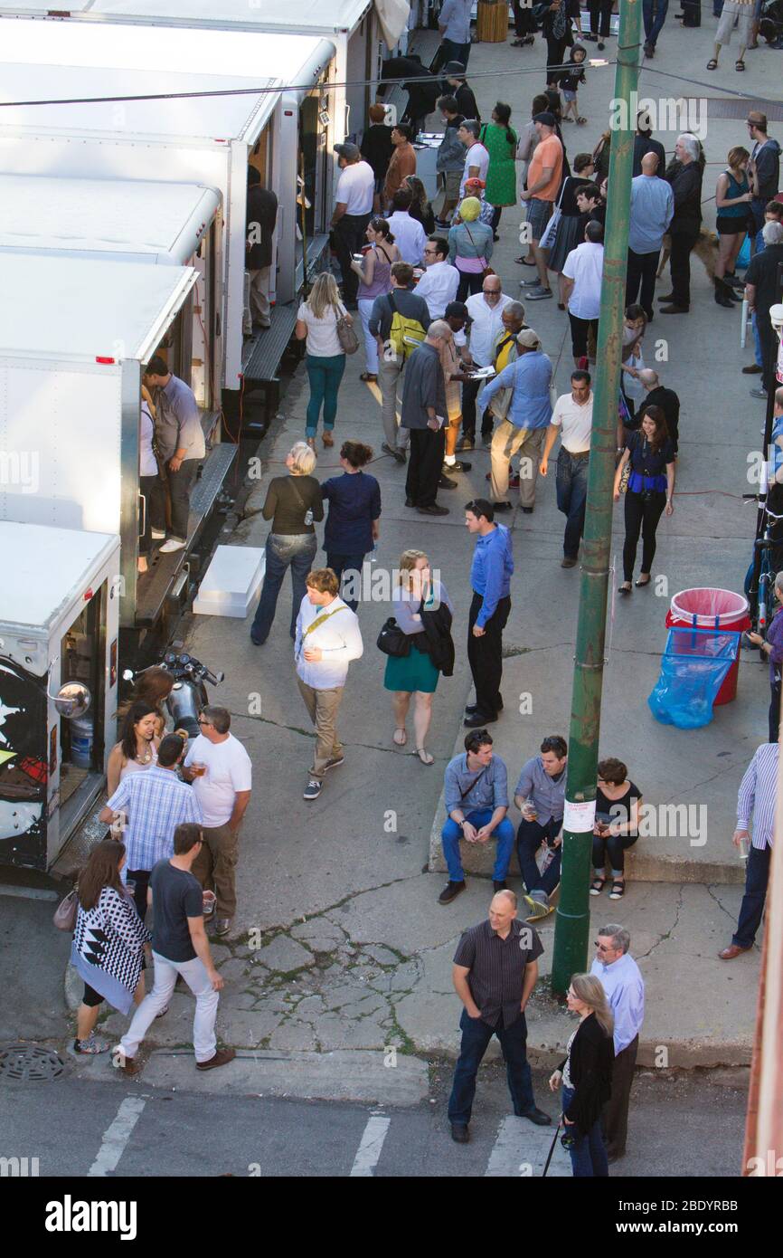 Large group of people on city street, Chicago, Illinois, USA Stock Photo