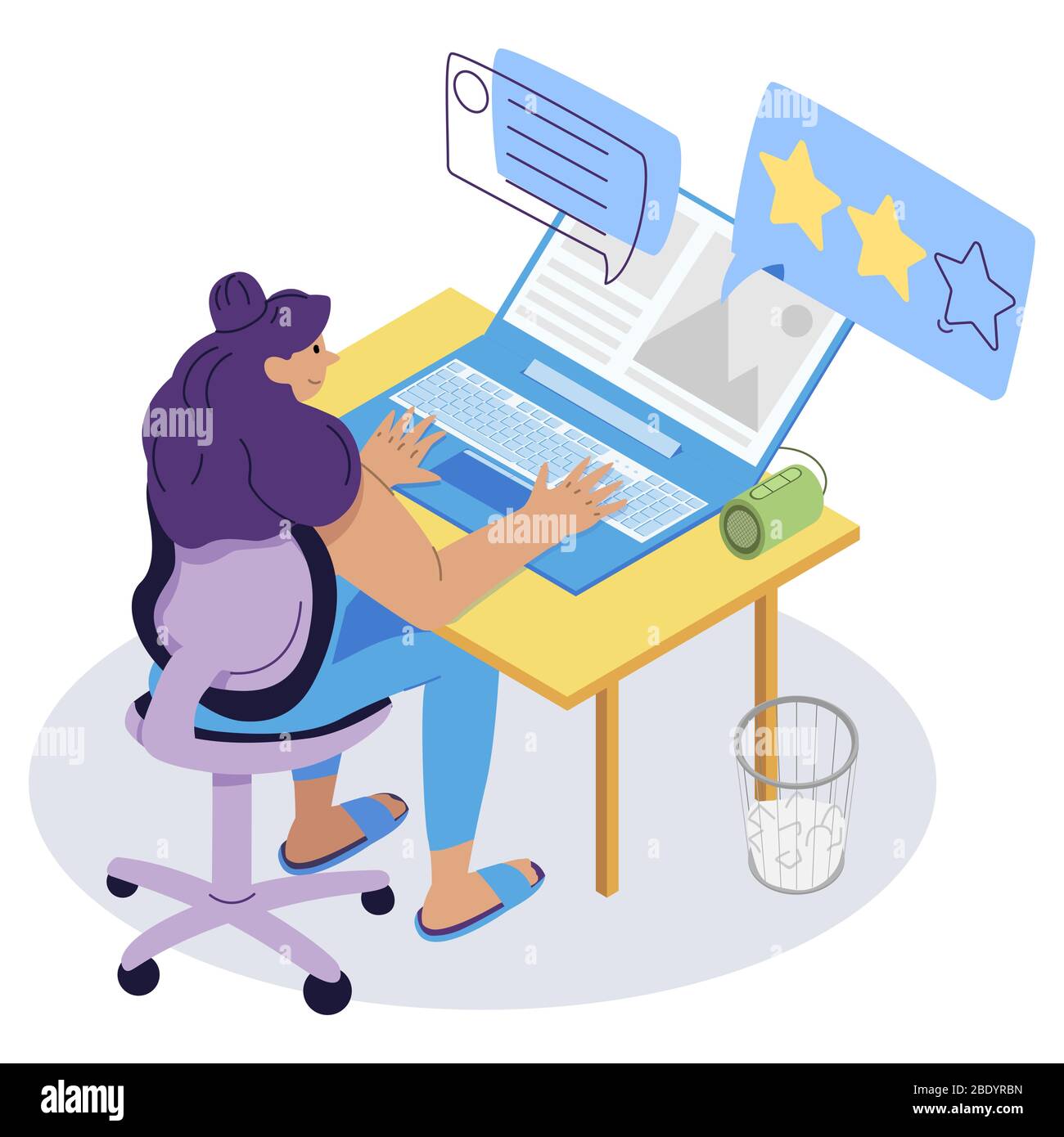 Woman write feedback at home work home Stock Vector