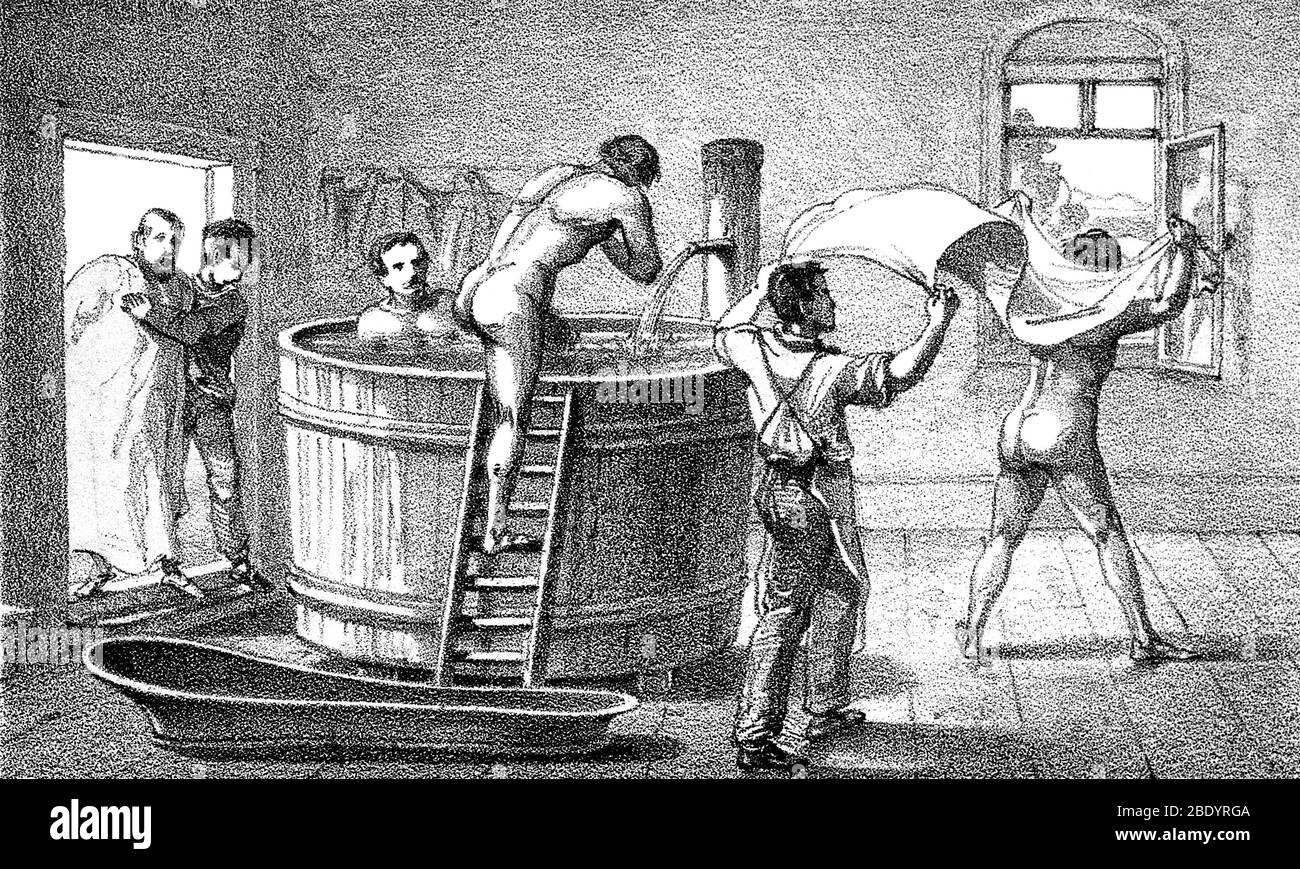 Hydrotherapy, Full Bath and Air Bath, 1860s Stock Photo