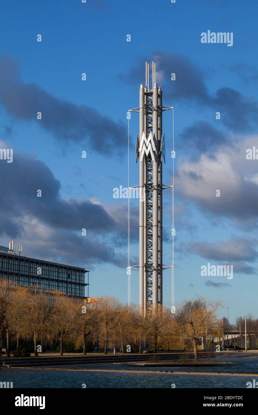 Leipzig,Germany-February 19, 2020: Exhibition Centre tower. The new Leipzig Trade Fair was built 1995. The new fairground consists of six halls: which Stock Photo