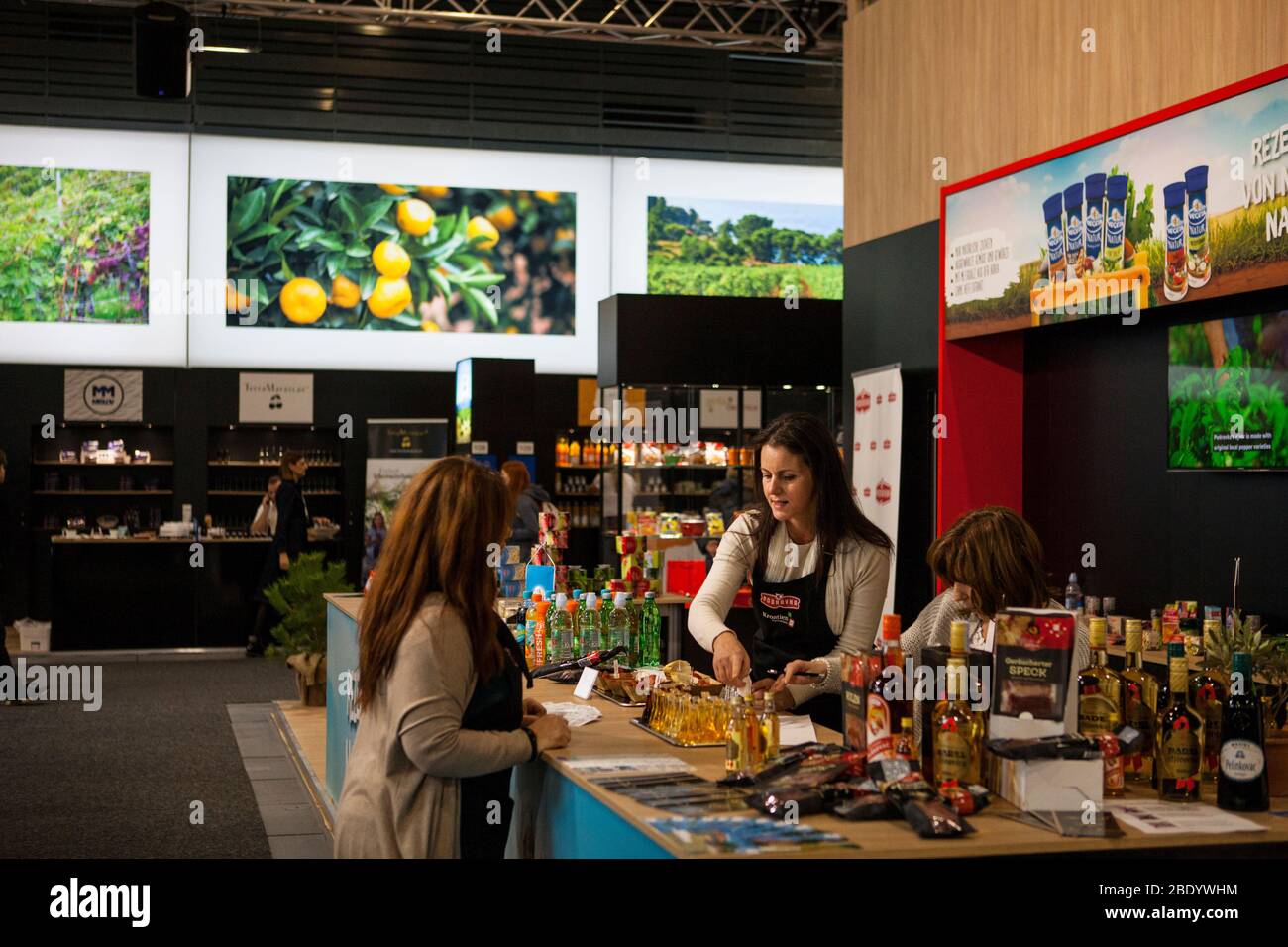 Berlin/Germany-January 22, 2020: Exposition Stands on International Green Week ('Grüne Woche') in Messe Berlin, Germany; the biggest exhibition of foo Stock Photo