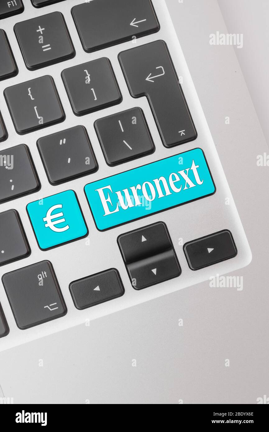 Euronext on a computer keyboard. Euronext is the largest stock exchange in continental Europe. Stock Photo