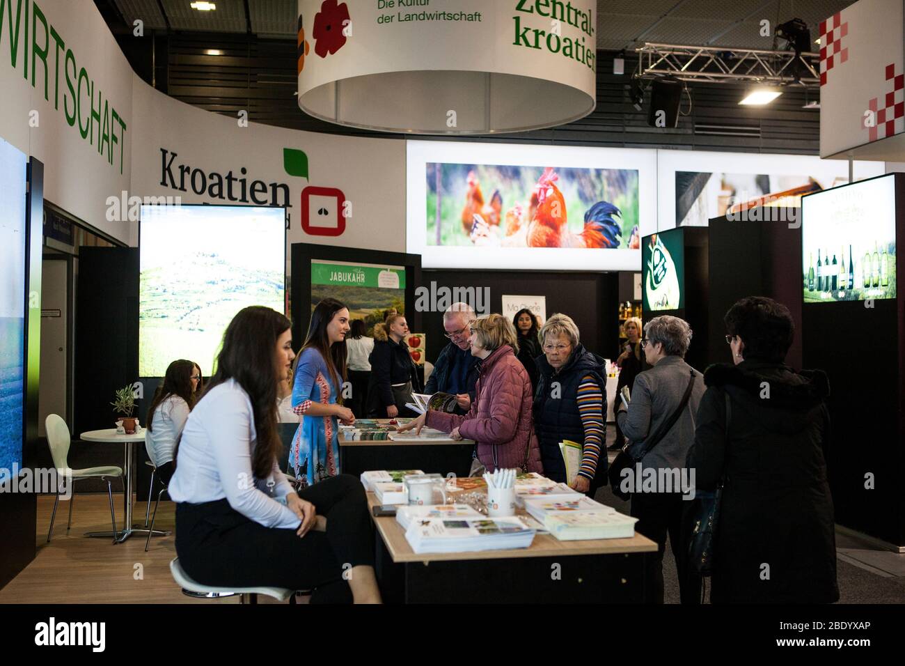 Berlin/Germany-January 22, 2020: Exposition Stands on International Green Week ('Grüne Woche') in Messe Berlin, Germany; the biggest exhibition of foo Stock Photo