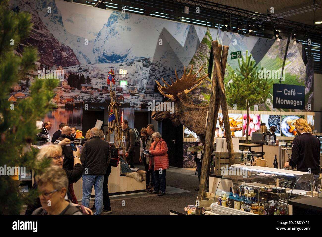 Berlin/Germany-January 22, 2020:Norwegian Stand on International Green Week ('Grüne Woche') in Messe Berlin, Germany; the biggest exhibition of food, Stock Photo