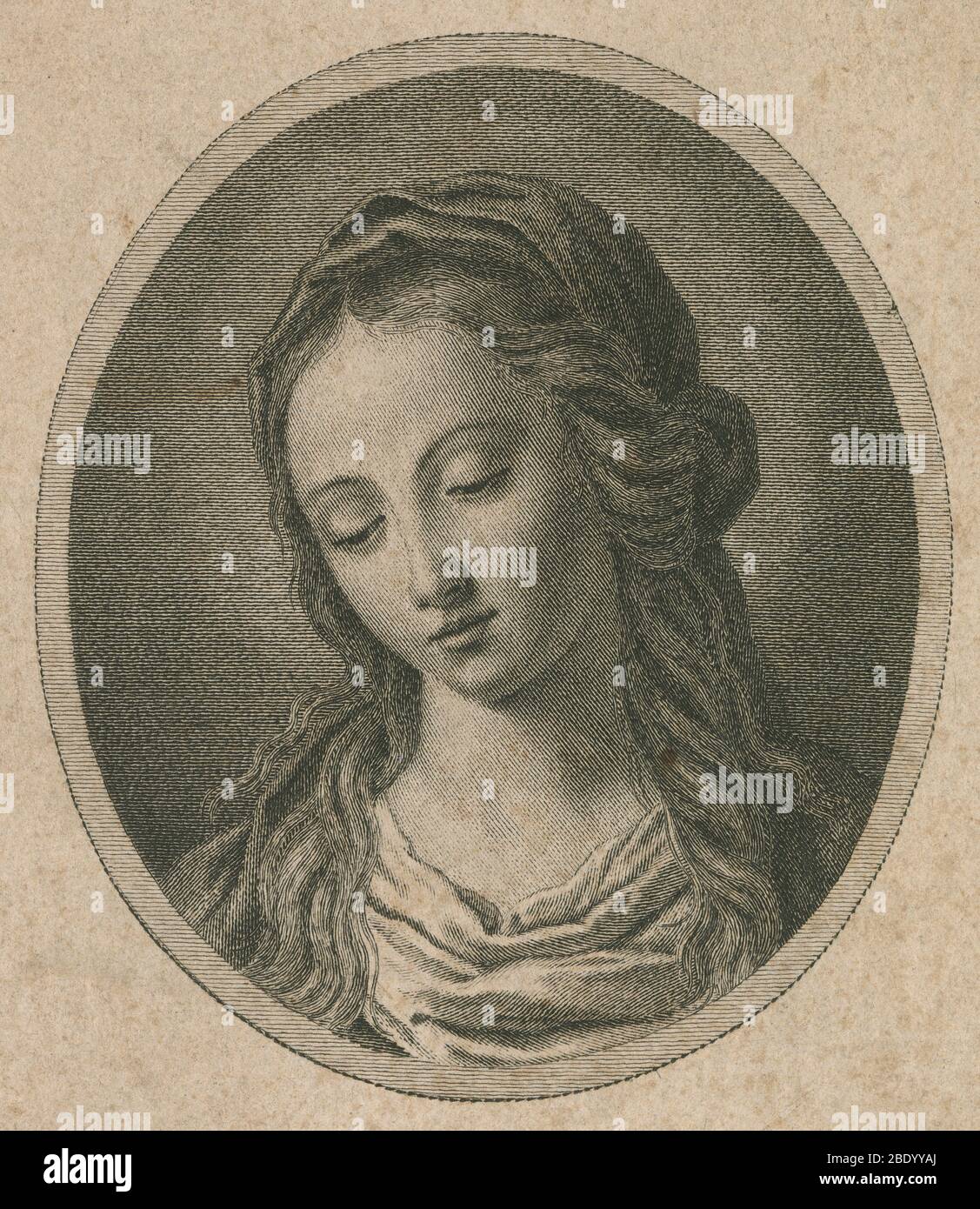 Antique c1780 engraving, engraving of painting of Virgin Mary by Giovanni Battista Salvi da Sassoferrato, in the collection of Bradshaw Peirson, Esq. SOURCE: ORIGINAL ENGRAVING Stock Photo