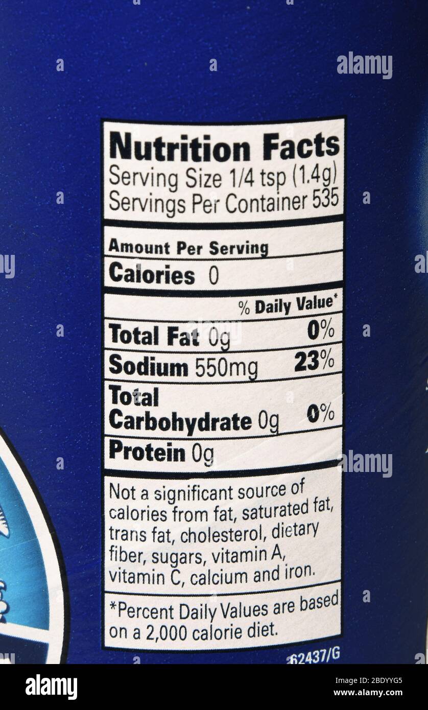 Salt Nutrition Label Stock Photo