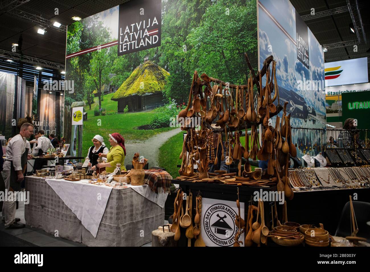 Berlin/Germany - January 22, 2020: Latvian Stand on International Green Week ('Grüne Woche') in Messe Berlin, Germany; the biggest exhibition of food, Stock Photo
