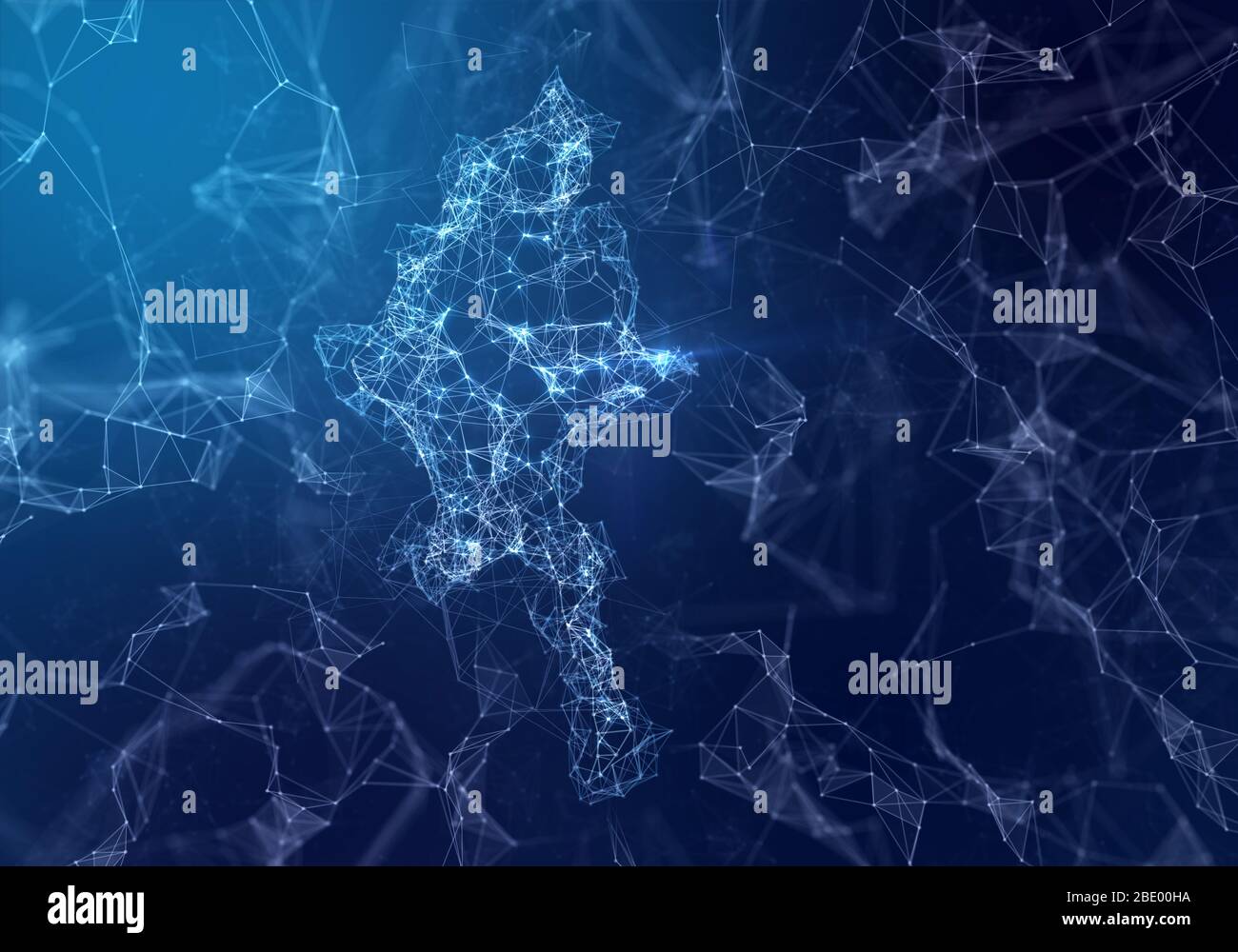 The map of Burma indicating a connected web of dots and lines. (series) Stock Photo