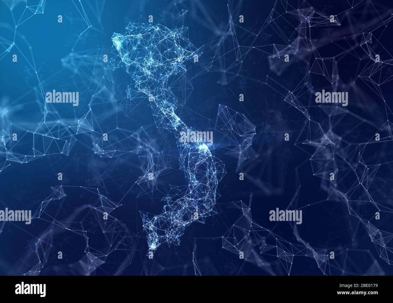 The map of Vietnam indicating a connected web of dots and lines. (series) Stock Photo