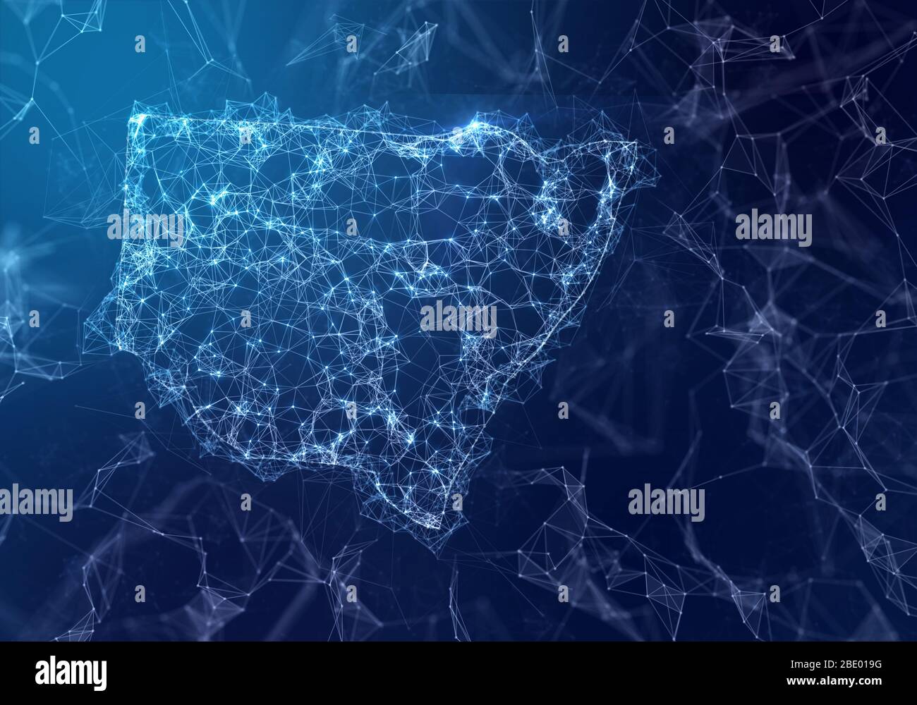 The map of New South Wales indicating a connected web of dots and lines. (series) Stock Photo