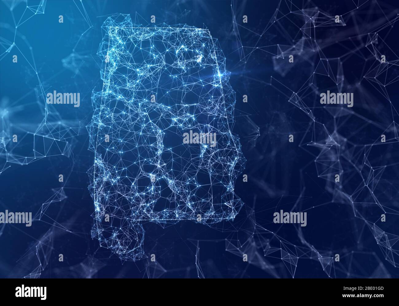 The map of Alabama indicating a connected web of dots and lines. (series) Stock Photo