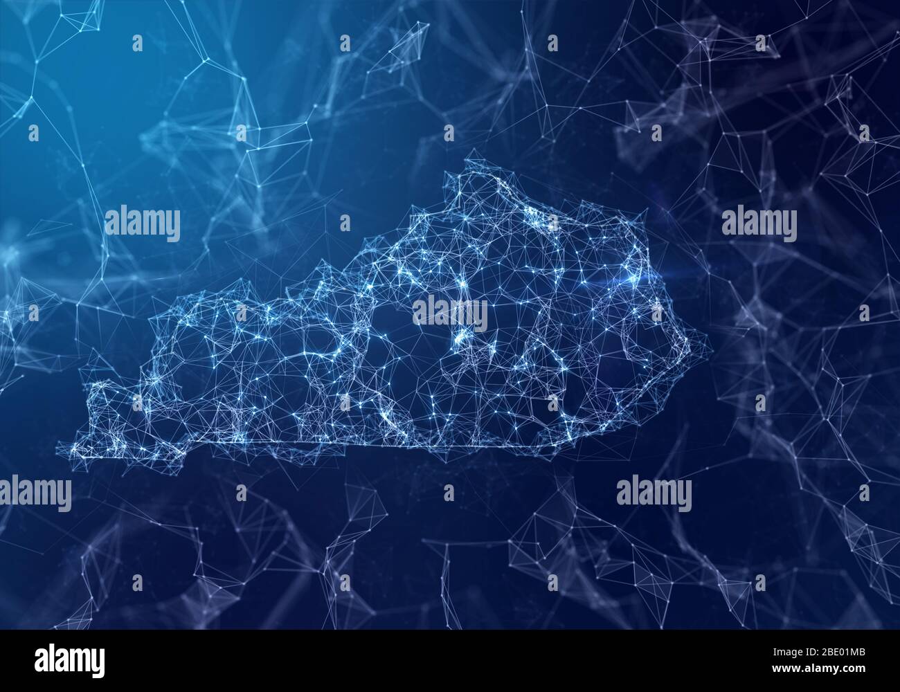 The map of Kentucky indicating a connected web of dots and lines
