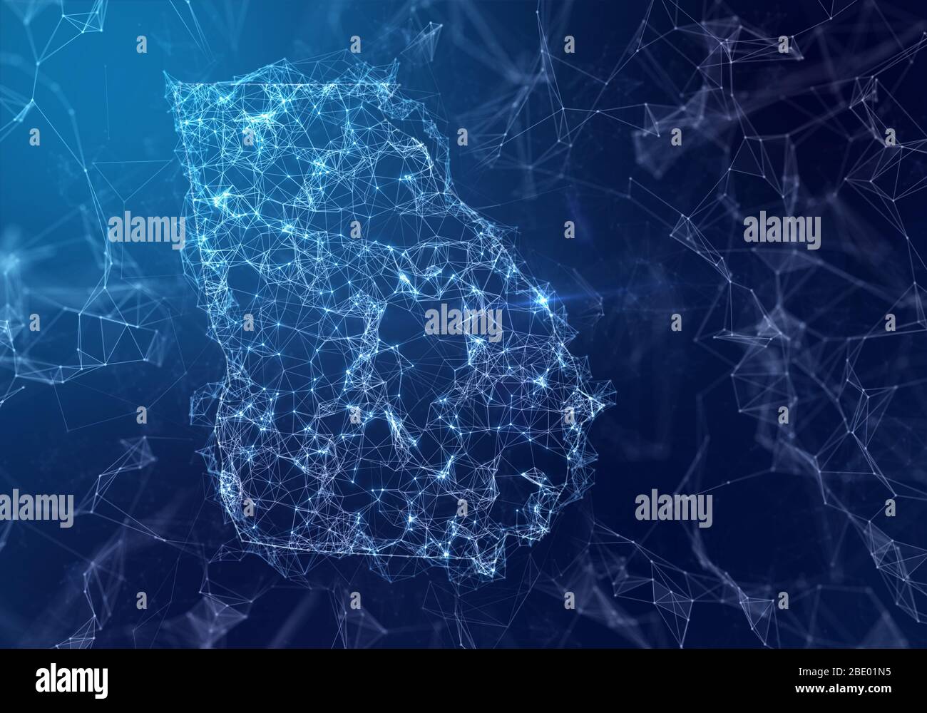 The map of Georgia indicating a connected web of dots and lines. (series) Stock Photo